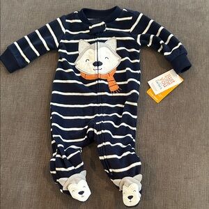 Carters Fleece Footie Pajama Footie Detail Husky Dog 3mo 2-way zipper NWT